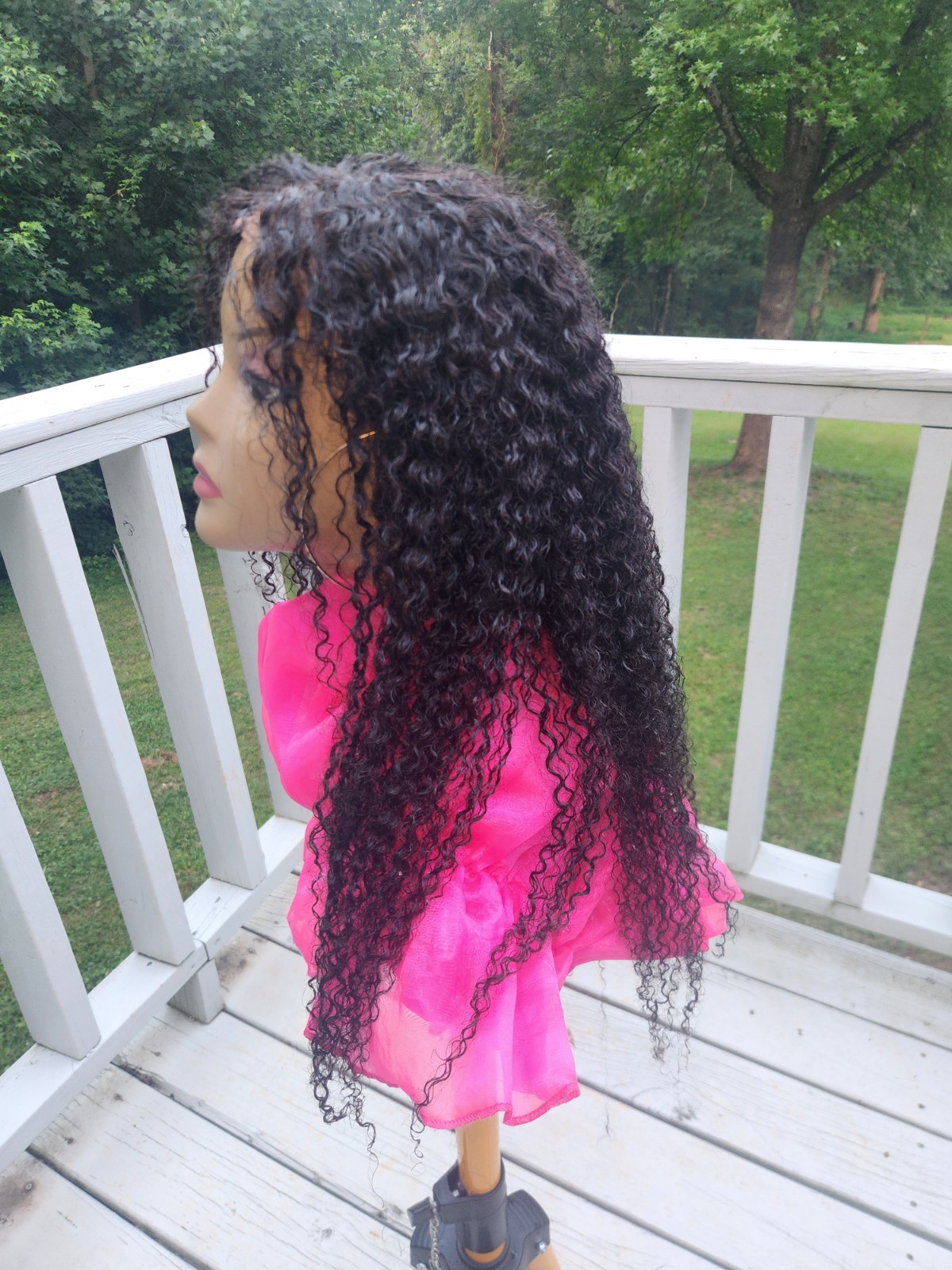 Human Blend Lace Front Wig Curly Black Long Middle Part One Size Women Adult