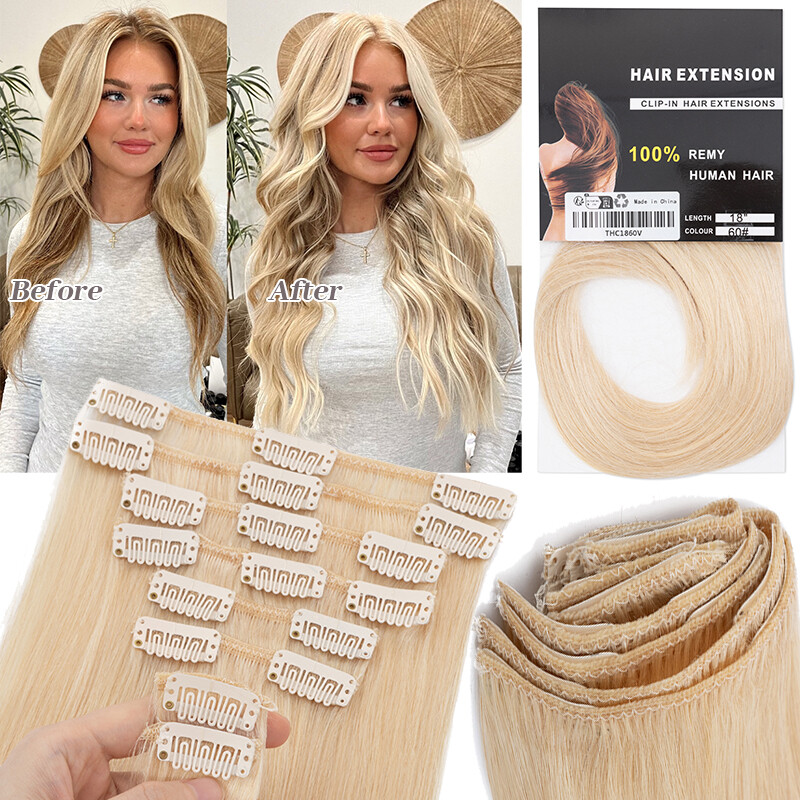 7pcs 15″ 18″ 20″ 22″ Clip In Remy Real 100% Human Hair Extensions Full Head N206