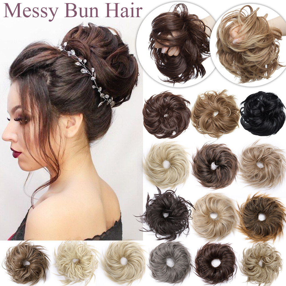 Curly Messy Bun Hair Piece Scrunchie Updo Wrap on Cover Hair Extensions As Human