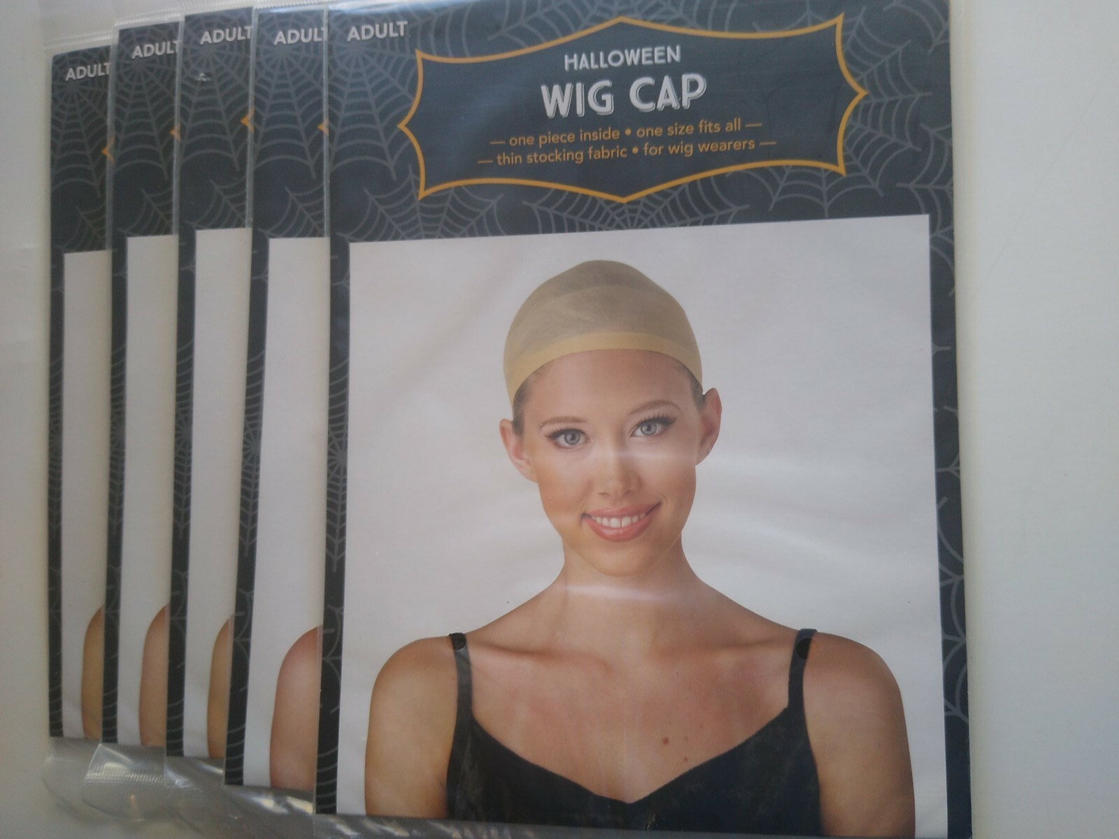 Set of 5 Halloween Adult Wig Cap One Size fits all beige color one piece
