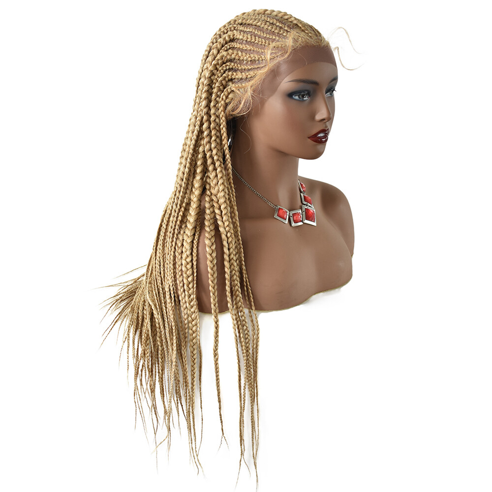 Lace Front Box Braids Cornrow Women Wigs Baby Hair Kanekalon Synthetic 31″ Long