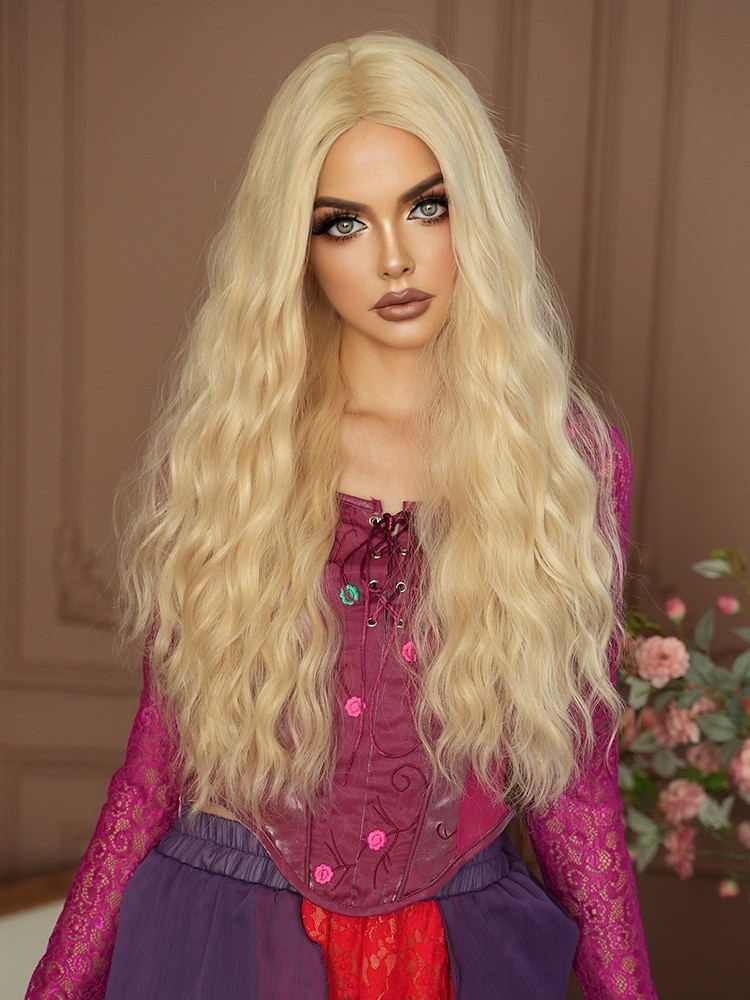 Long Blonde Wavy Wig for Women Lady Girls Cosplay Party Halloween Natural Synth