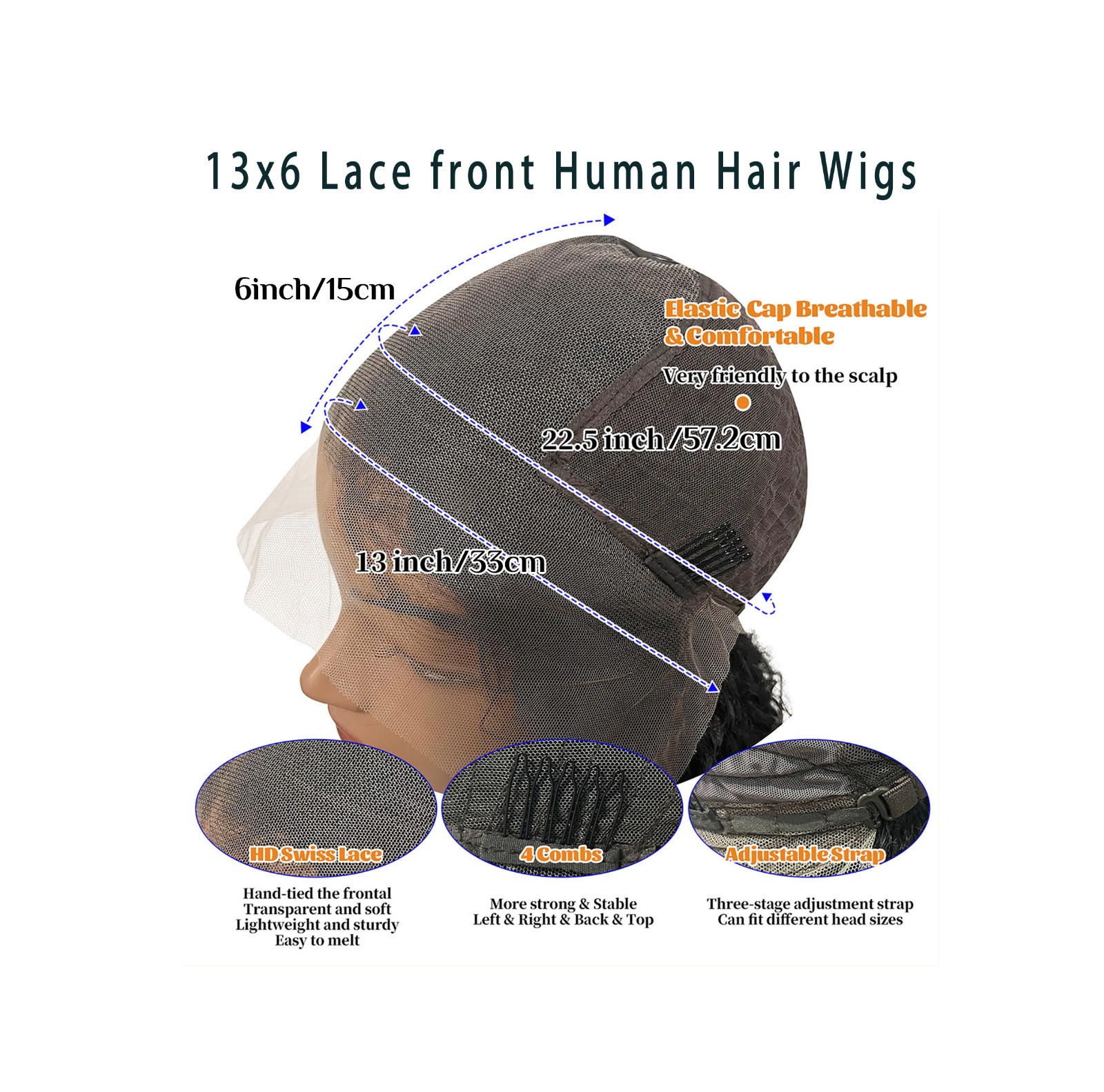 13×6 Natural Color Kinky Straigh Transparent Lace Human Hair