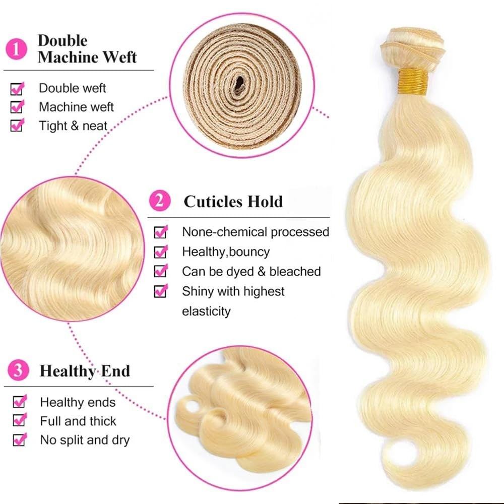 Auokmar 613 Bundles Human Hair Blonde Body Wave 3 Bundles Unprocessed Virgin