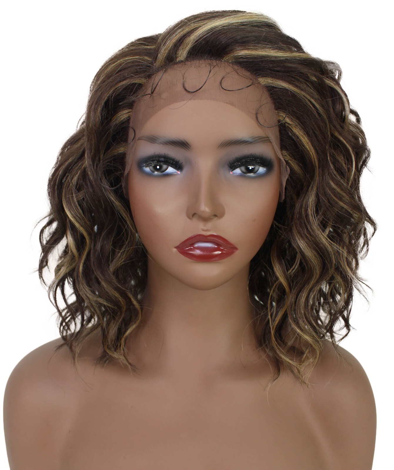 LUXLUXE Khadija 14″ Layered Wavy 3.25″ L Side Parting HD Lace Front Wig,BL-0168