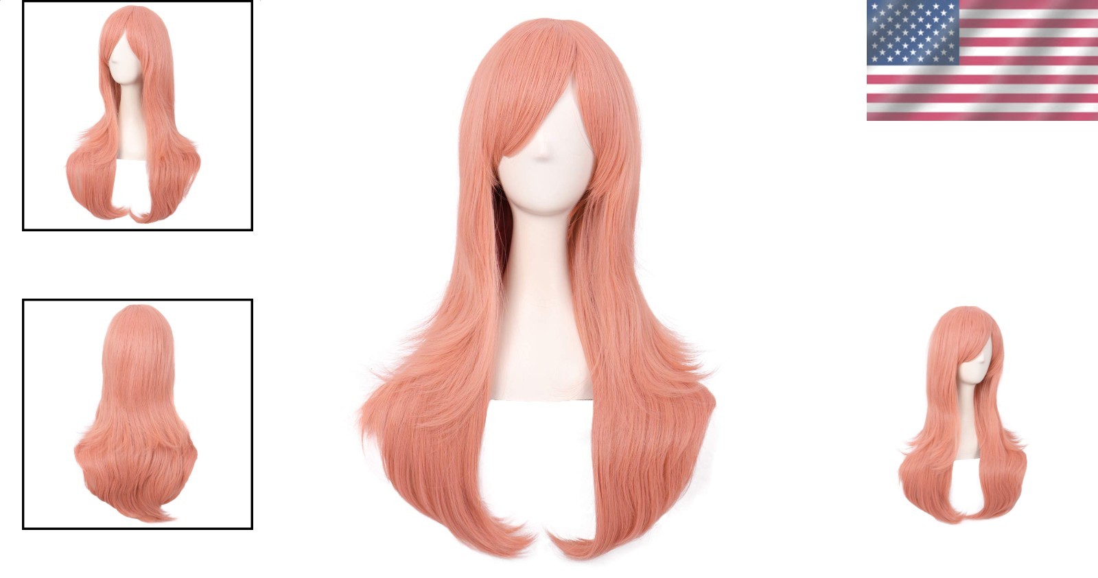 28 Inch Orange Pink Curly Cosplay Wig Women Side Bangs Long Synthetic