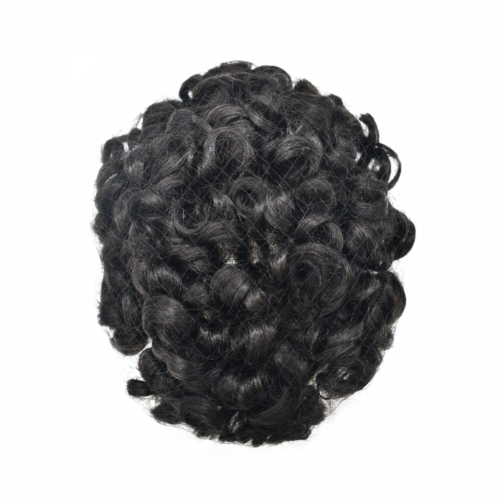 Afro Toupee for Black Men Durable Mono Afro Weave Kinky Curly Mens Wig Hair Unit