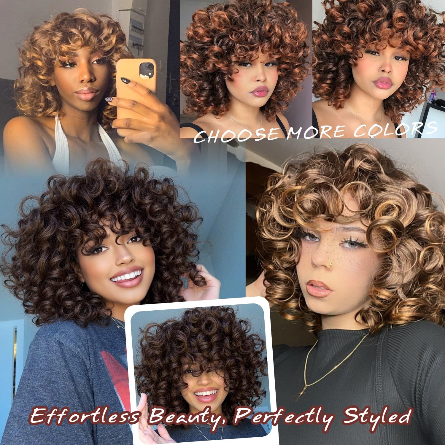 Short Curly Wigs for Women with Bangs Big Bouncy Fluffy Kinky Curly Wig Soft …