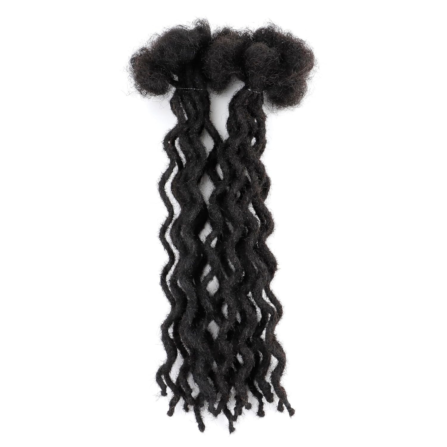 10 in 10 Strands Curly Wave Loc Extensions Human Hair 0.4cm Width Natural Black