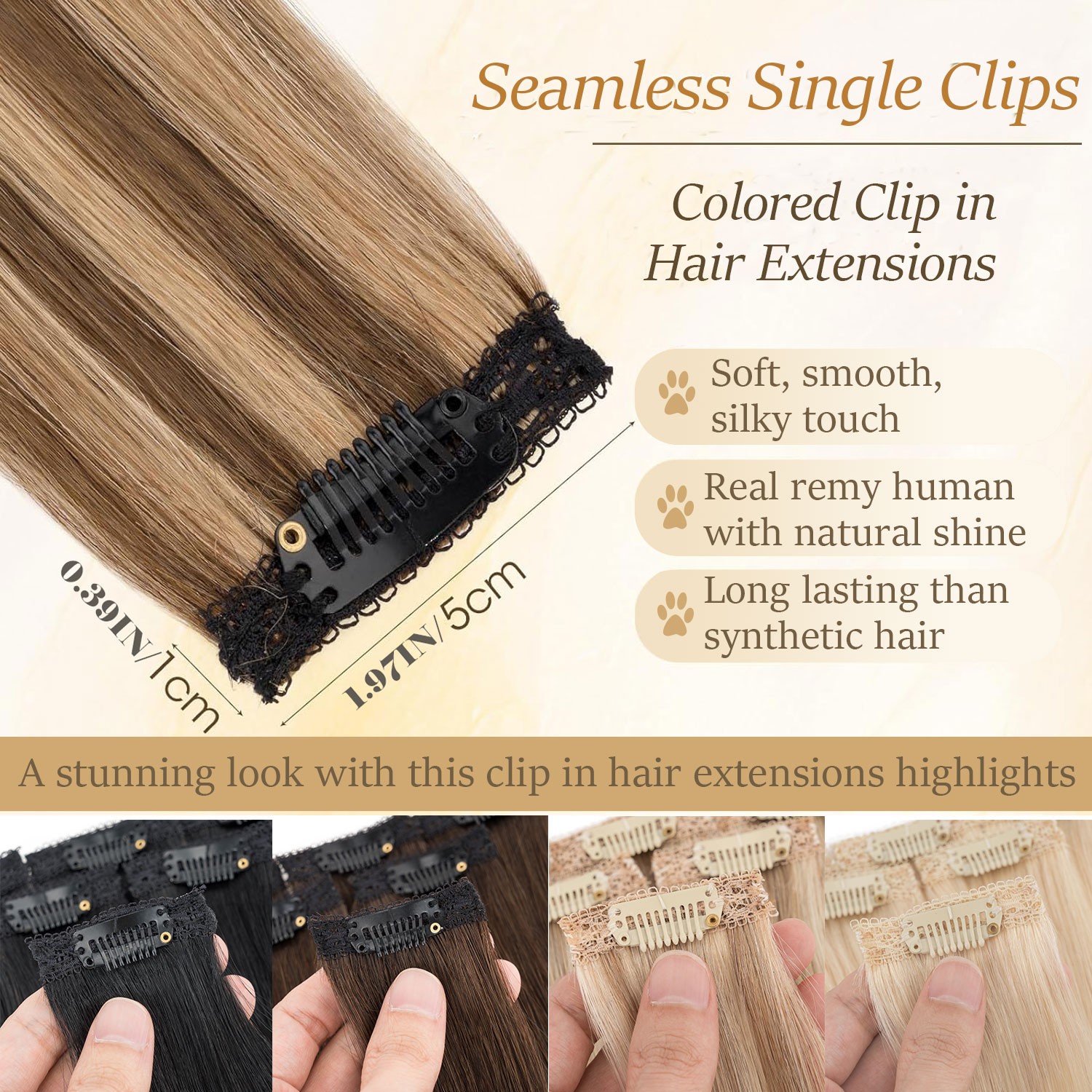 Lace Weft 6Pieces Clip in 100% Remy Human Hair Extensions Real Hair Half Head US