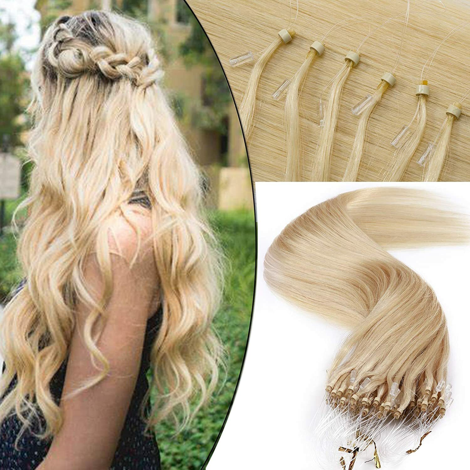 Micro Ring Loop Tip Remy Human Hair Extensions Micro Bead Link Brazilian Hair US