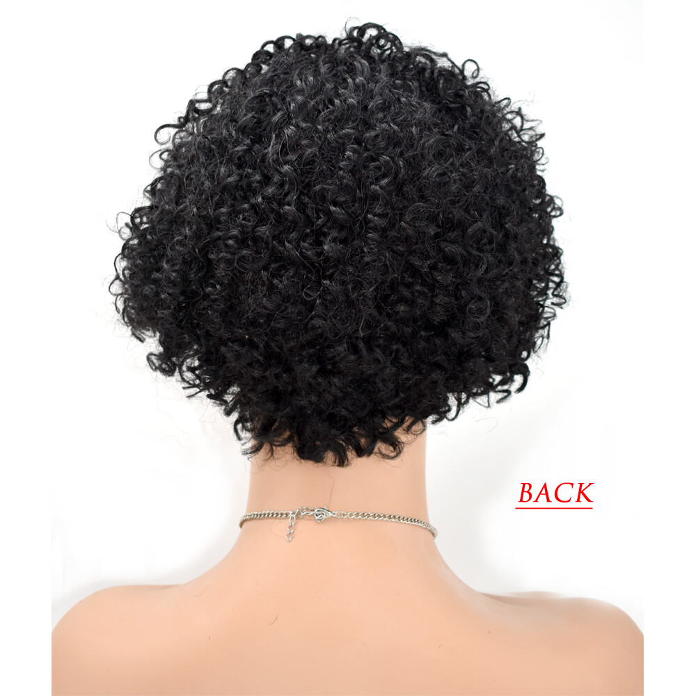 Afro Kinky Curly Short Soft Human Hair Women Wig with Bangs Natural Brazilian US