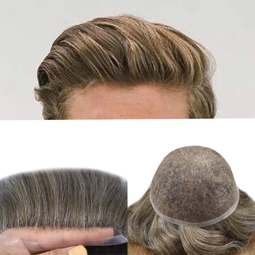 Full Swiss Lace Mens Toupee Light Density Human Hair System Replacement for Men