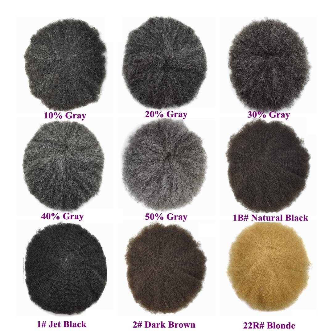 Full Lace Afro Curl Mens Toupee African American Human Black Hair Curly Systems