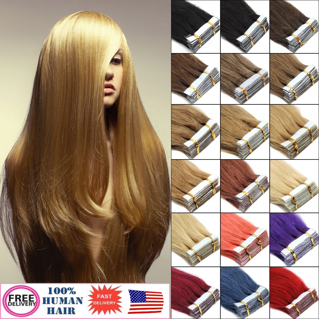 Tape in Hair Extensions Real Human Hair Skin Wefts Remy Brazilian Hair Straight