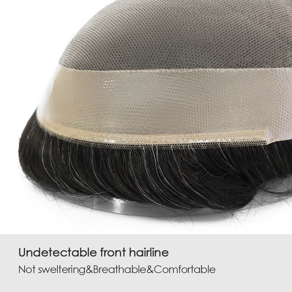 Mens Toupee Human Hair Systems Fine Mono Colored Hair Pieces 8X10 #1B US Seller