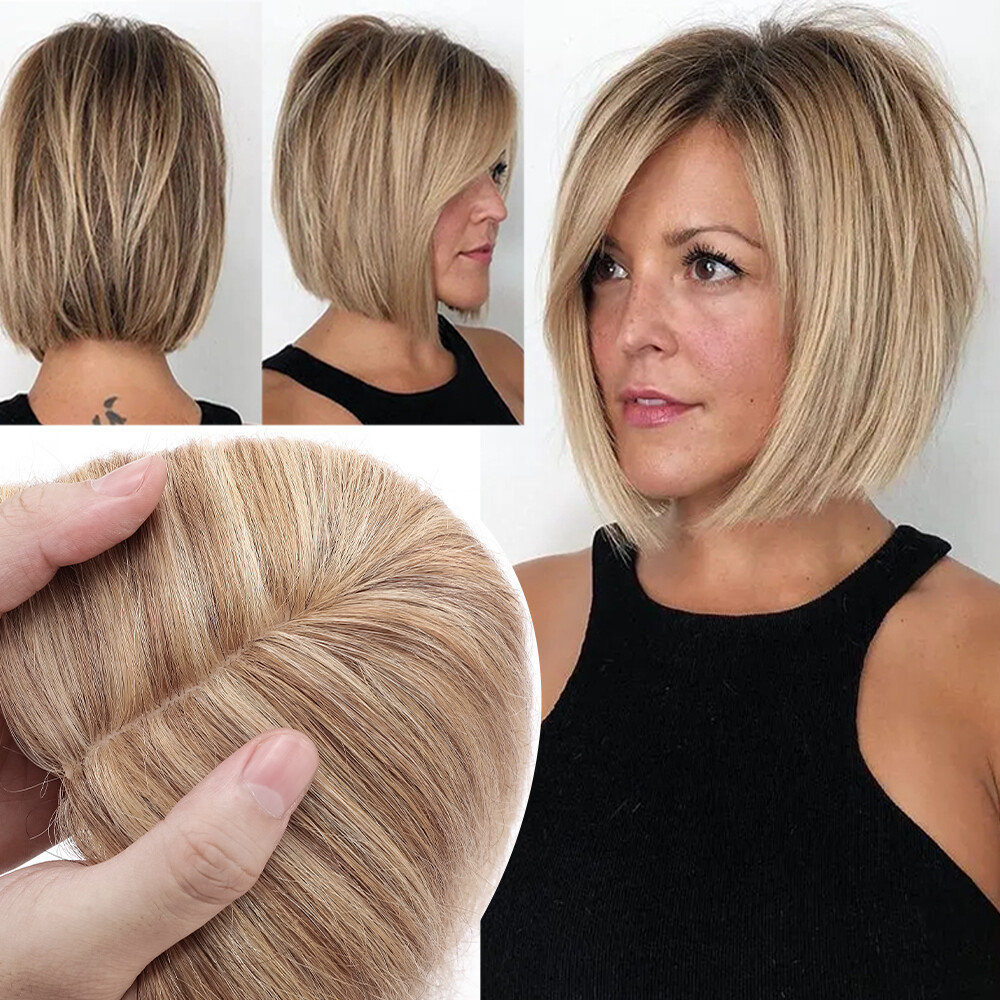 Topper Toupee Clip In Remy 100% Human Hair Lace Base Wiglet Hairpiece Hand-tied