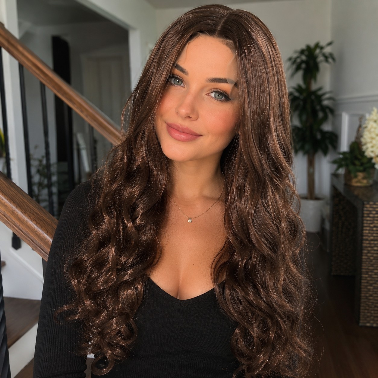 Women’s Wavy Wig, Medium Brown, With Middle Part