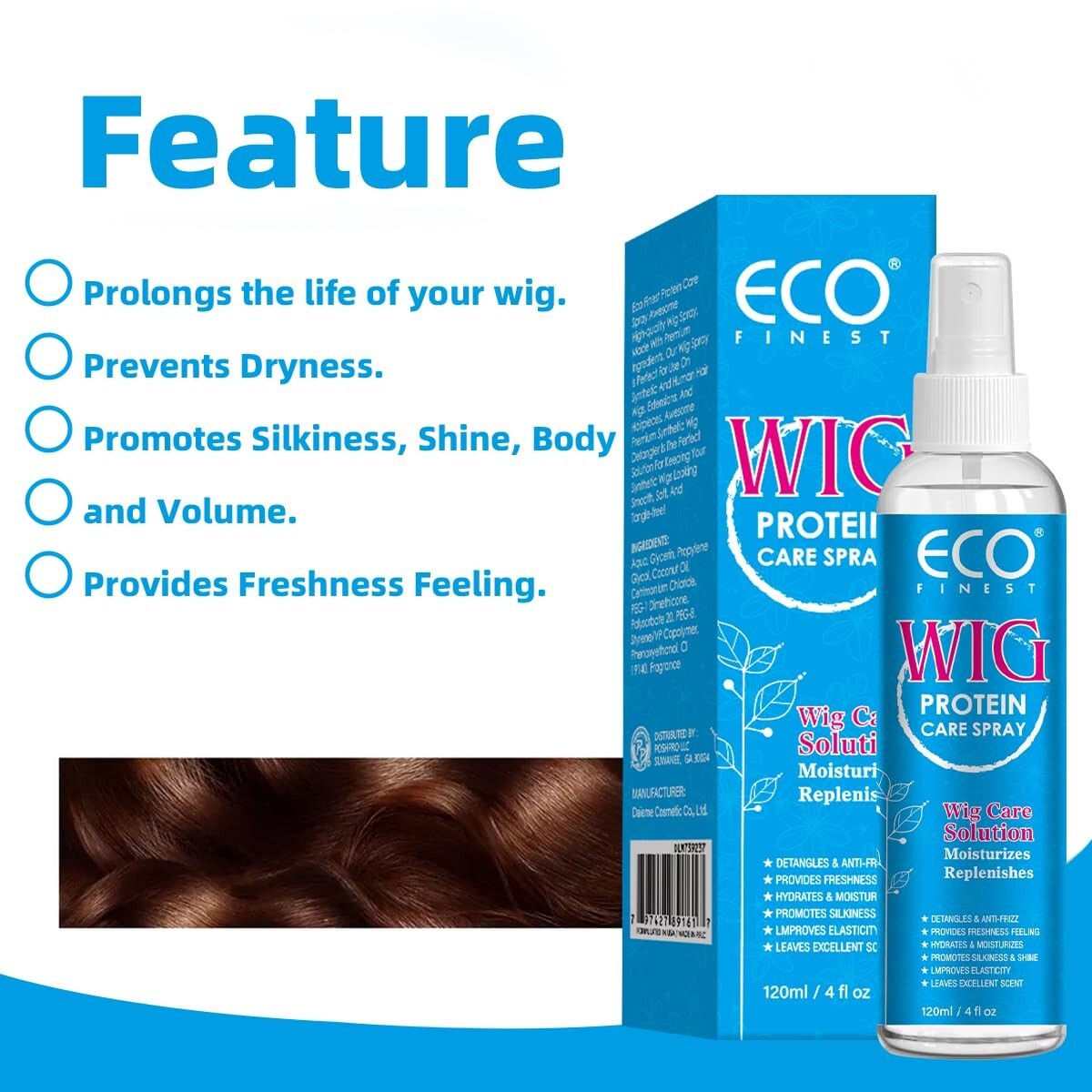 Wig Hair Care Spray for Synthetic and Natural Hair Wigs, Smooth and Anti-Frizz,