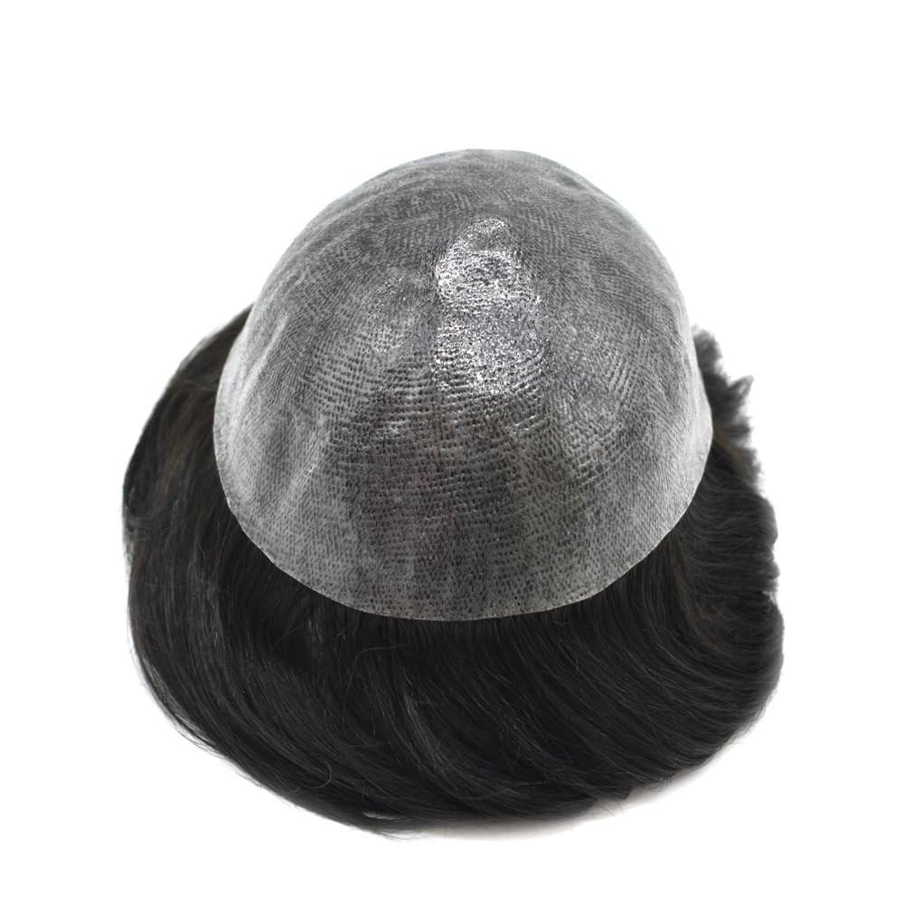 Mens Toupee Human Hair Systems Full Poly Thin Skin Hair Piece Replacement System