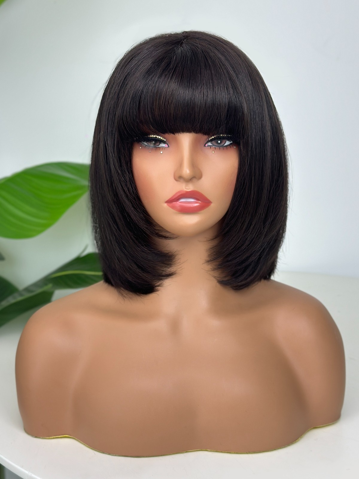 Pre-cut Lace 10” Bob with Bangs 4×4 Silk Top Lace Closure Wig 100% Human Hair