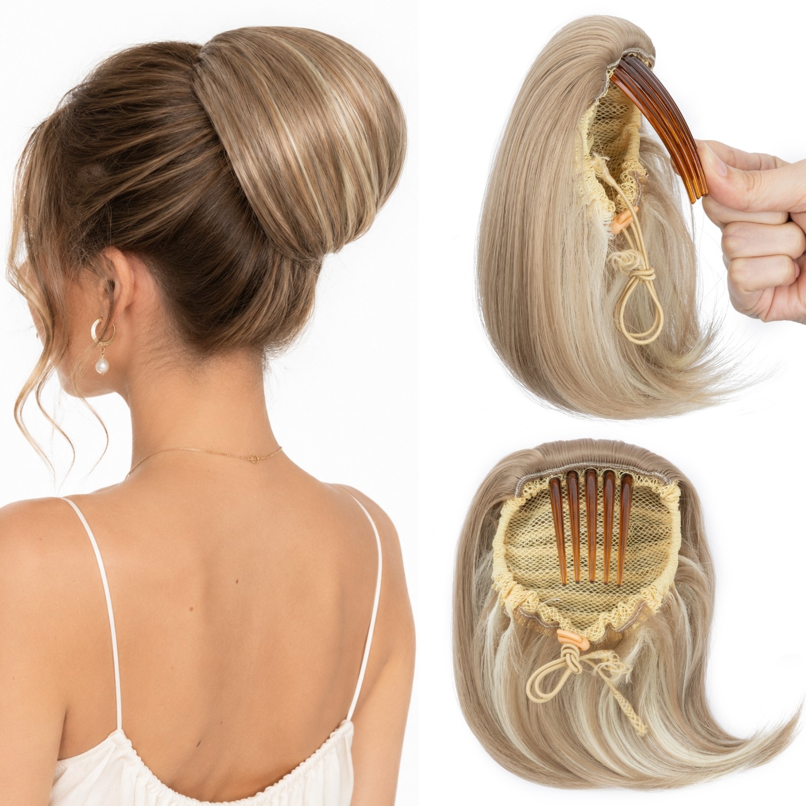 Elegant Ponytail Bun Hair Chignon with Comb Clip Updo Drawstring Hair Extensions