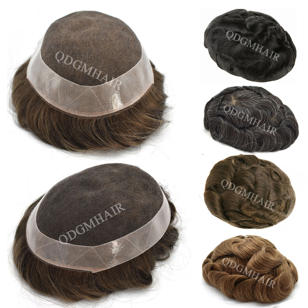 French Lace Mens Toupee Hairpiece Poly Skin PU Around Hair Replacement System US
