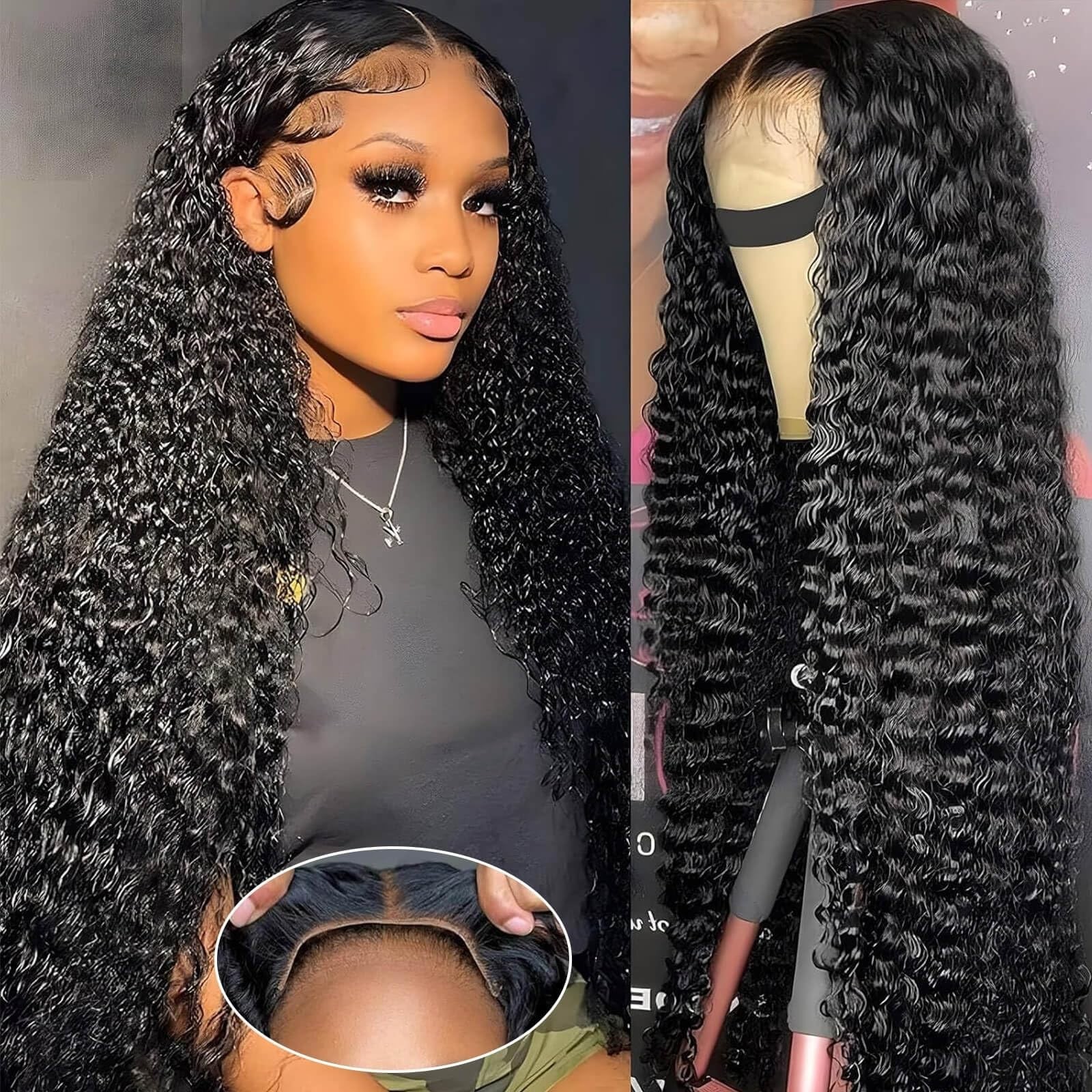 Glueless 18″ Deep Wave Human Hair Wig – 5×5 HD Lace Closure, 200 Density, Curly