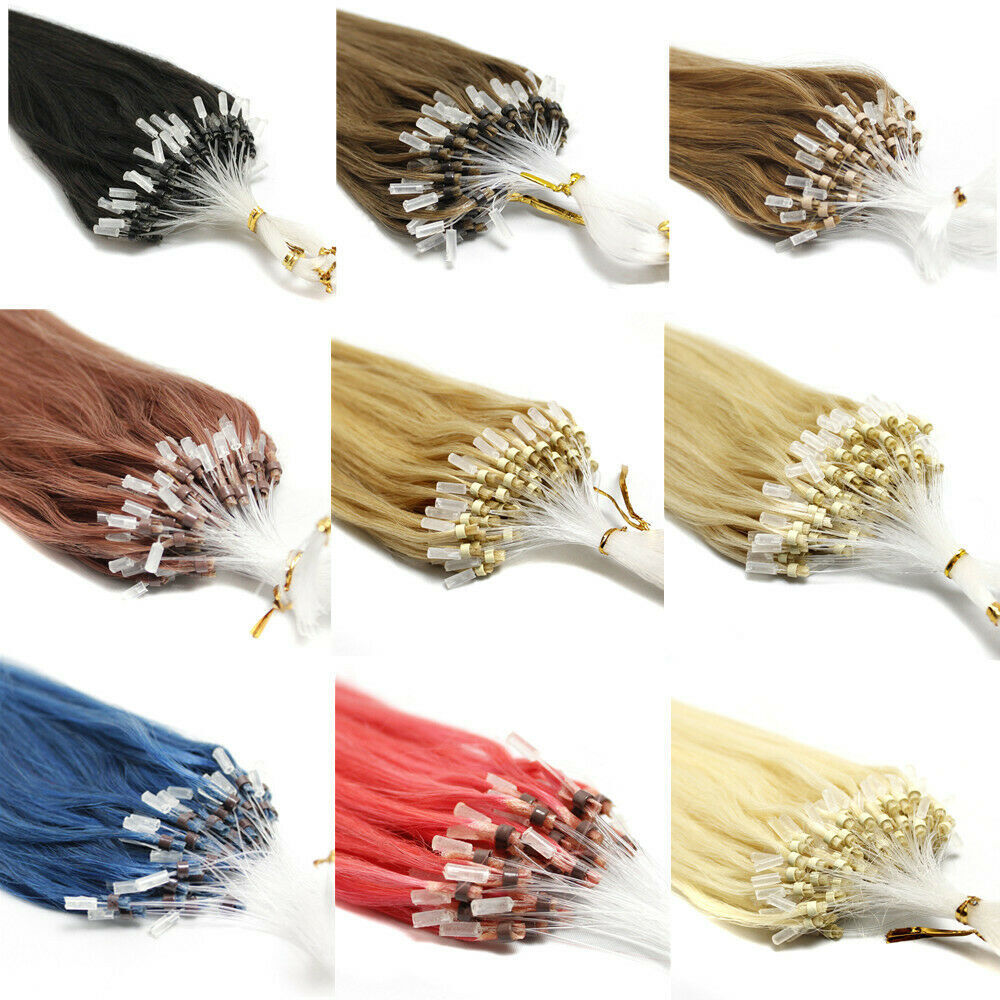 Micro Ring Loop Hair Extensions Real Human Hair Silicone Micro Beads Links Hair