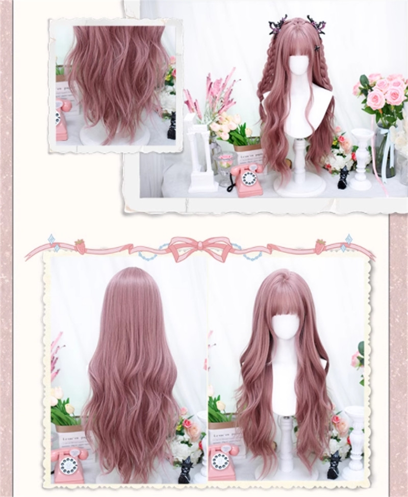 Japanese Style Long Curly Pink Hair Lolita Wigs Youyou No Hairpiece Accessories
