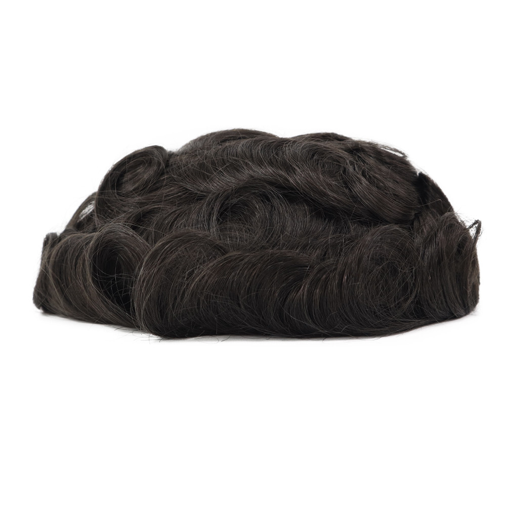 Ultra Thin Skin Super Mens Toupee Human Hair System 0.02mm Hairpieces #1B