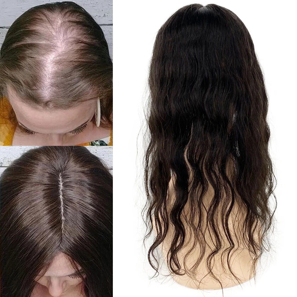 Dark Brown Silk Base Topper Human Hair Women Silk Top Hair Piece for Hair Loss