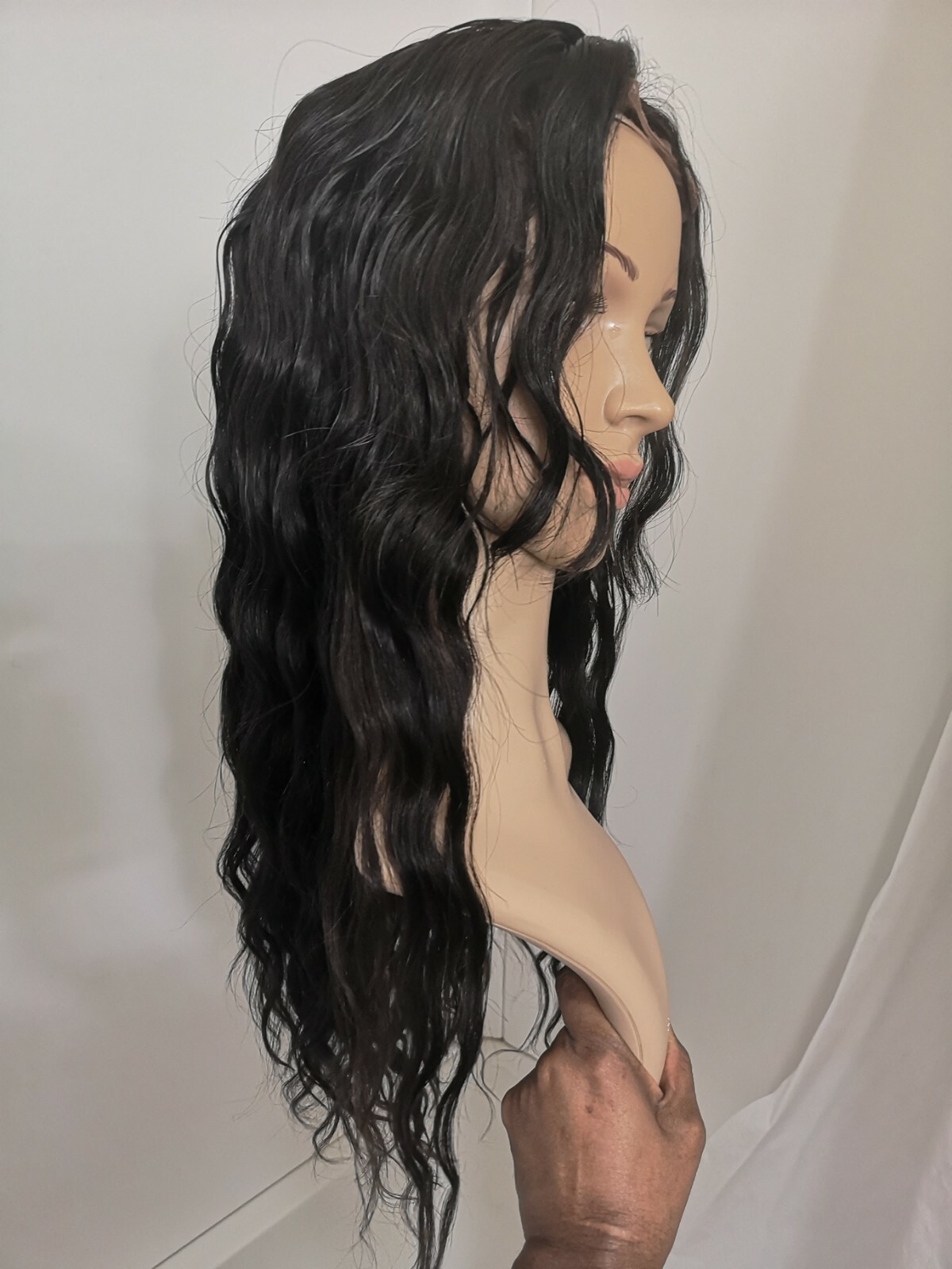 Custom High Quality Sexy 24” Virgin Human Hair Front Lace Wig 1B