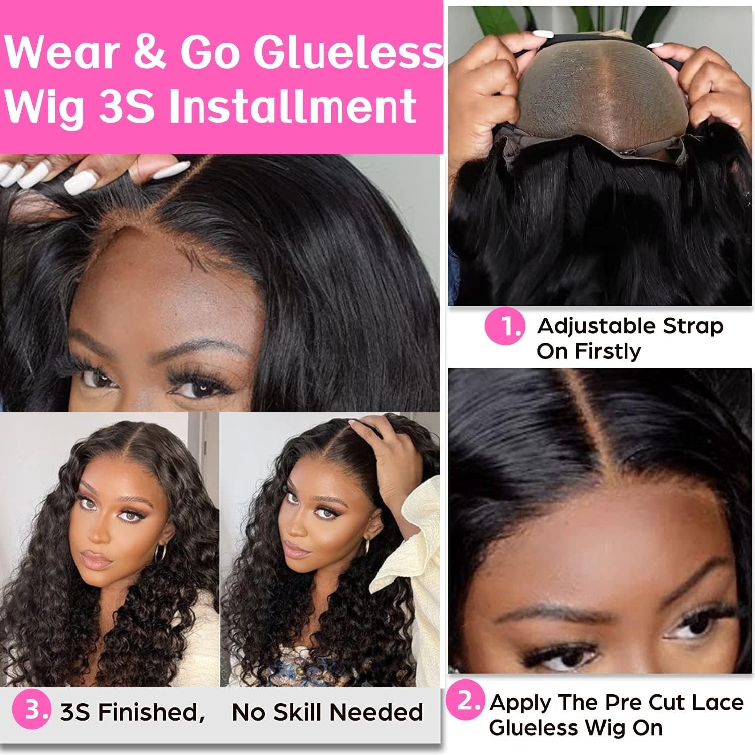 Glueless 4×4 HD Lace Closure Wig – Curly Deep Wave Human Hair, 26 Inch, Natural