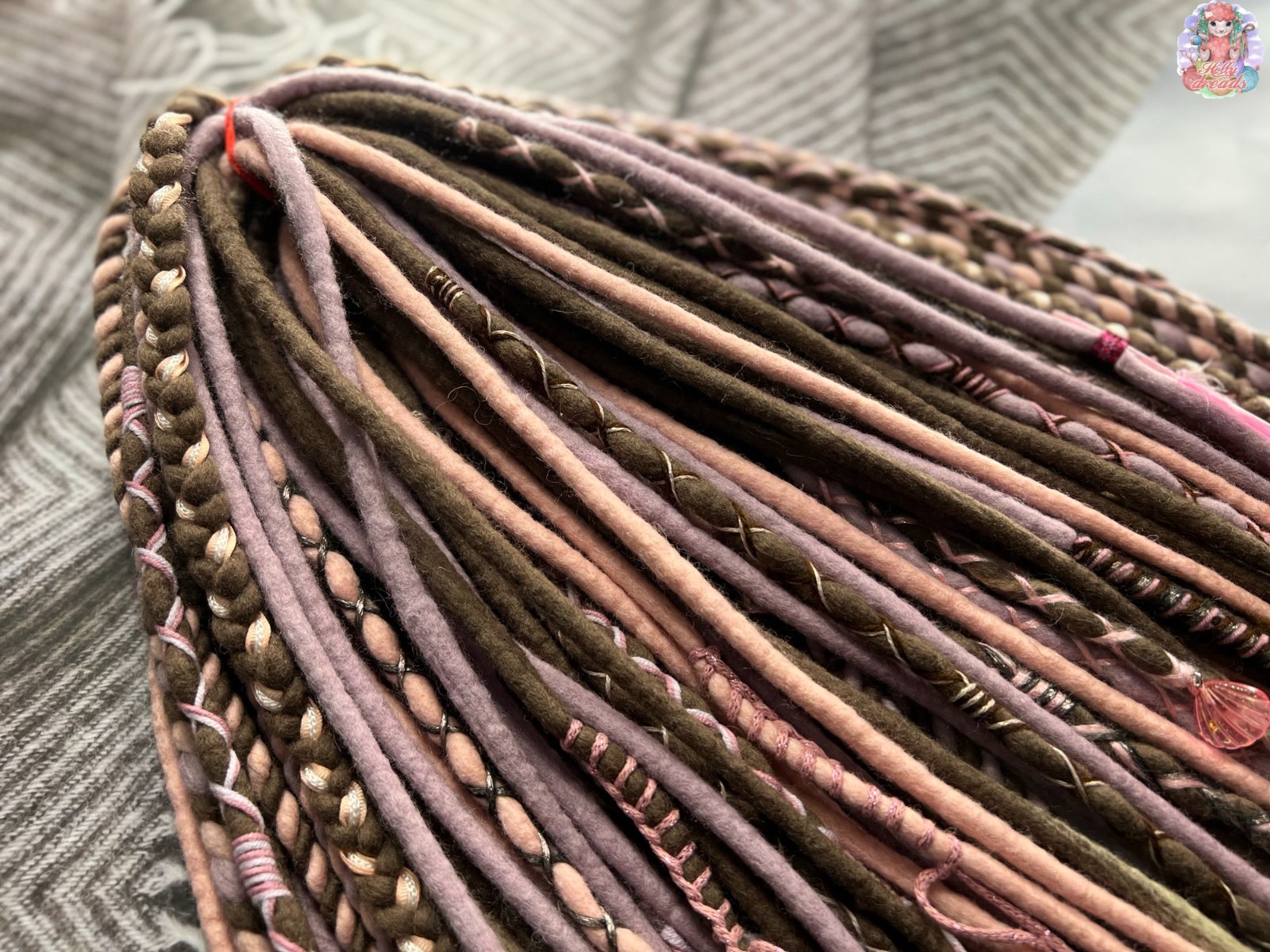 New handmade full Set DE Dreadlocks Wool brown dusty pink hair fall loc ex