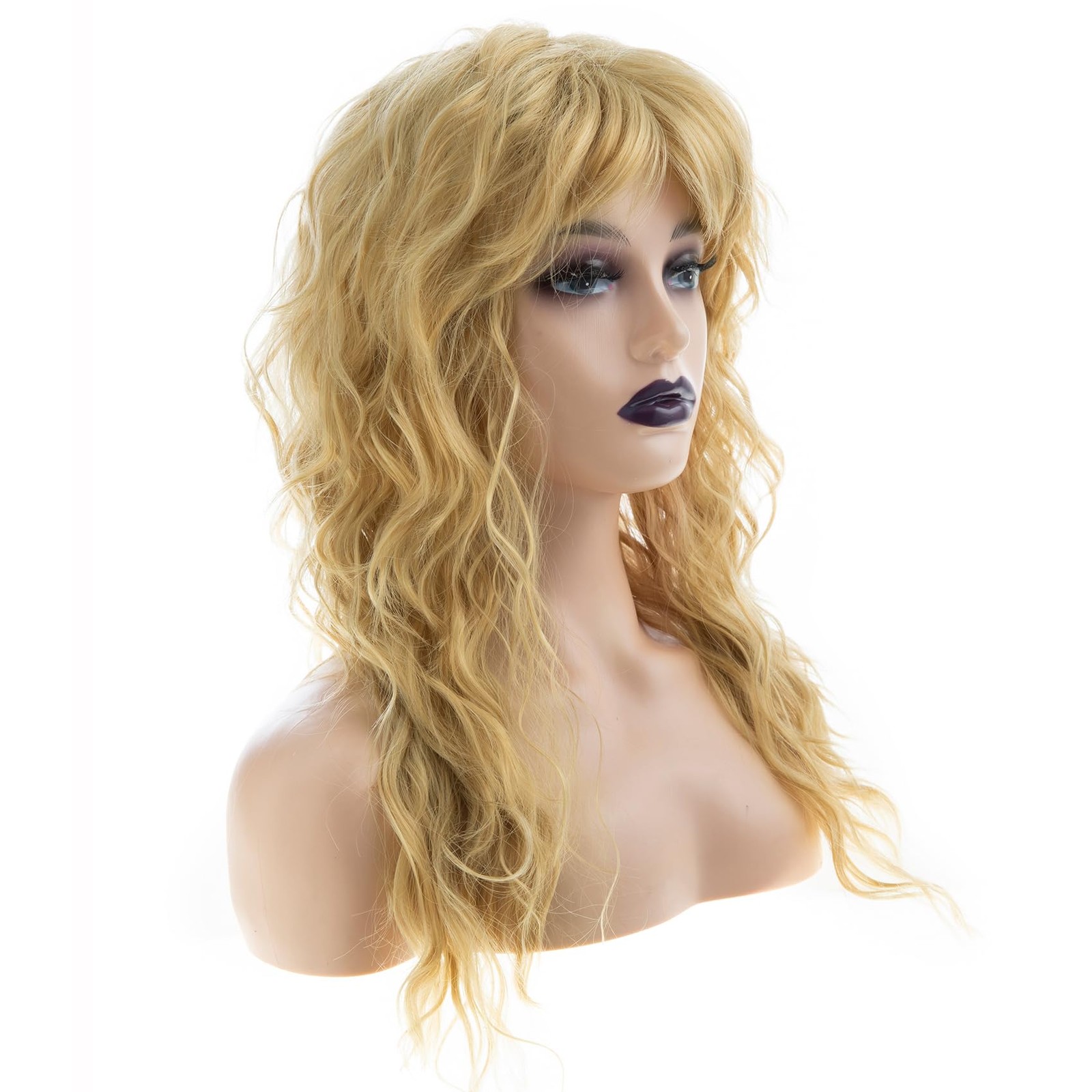 Long Curly Wavy Blonde Wig with Bangs Synthetic Heat Resistant Halloween Cosp…