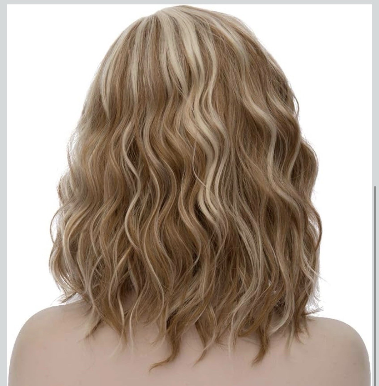 MAGQOO Short Curly Wavy Bob wig, Blonde Brown w/ Side Part, Women Synthetic Hair