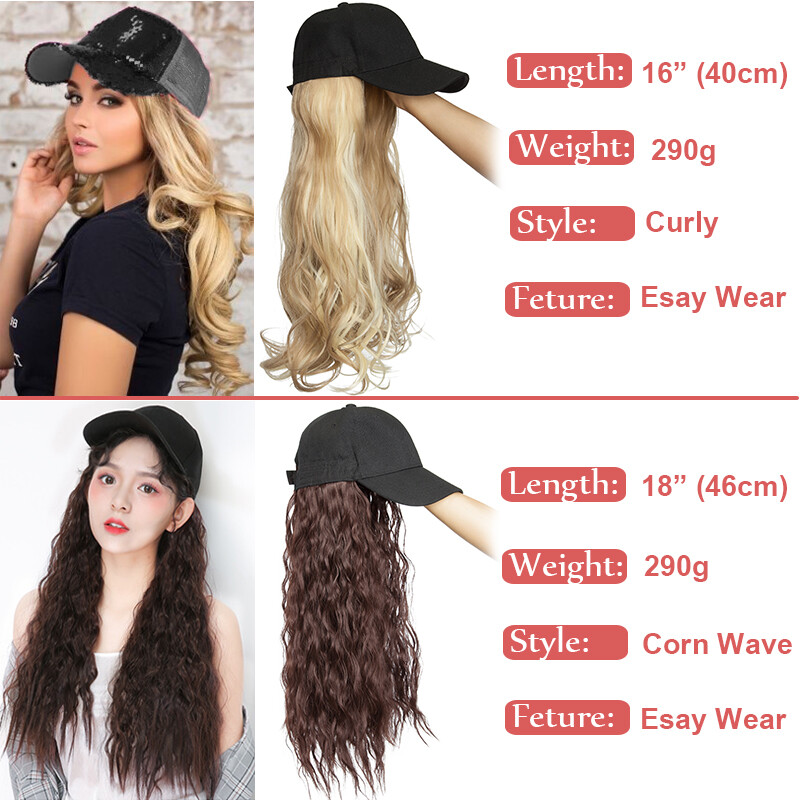 100% REAL Baseball Hat Cap with Hair Extensions AS Human Long Ponytail Hairpiece