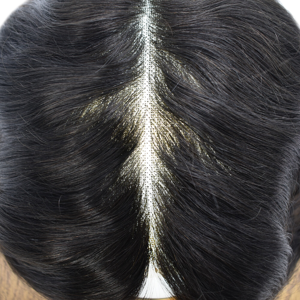 Mens Toupee French Lace Front Hairpiece Poly Skin PU Hair System Replacement Wig