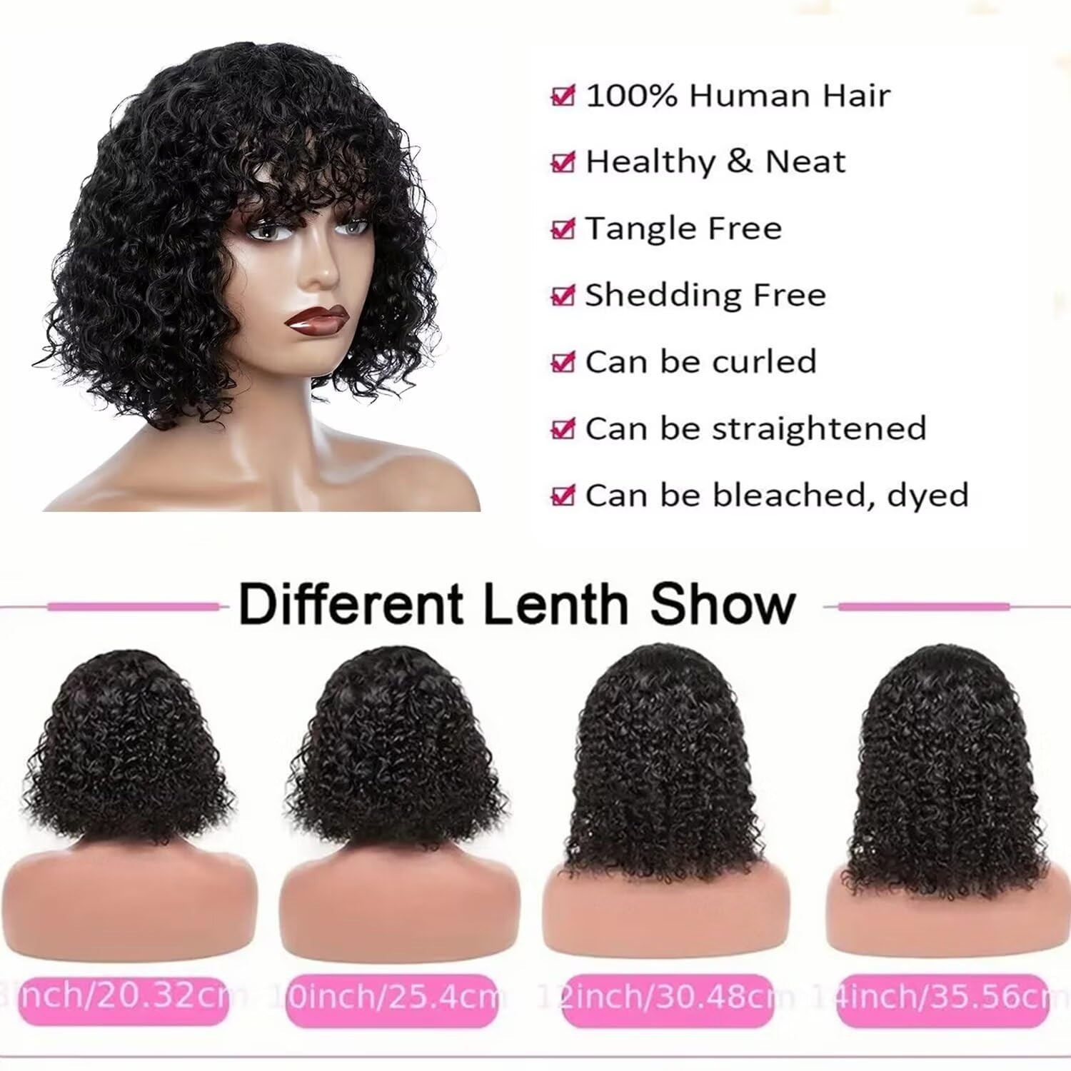 Curly bob wig 2×1 Lace Front Wigs Human Hair Wigs with Bangs for Black Women