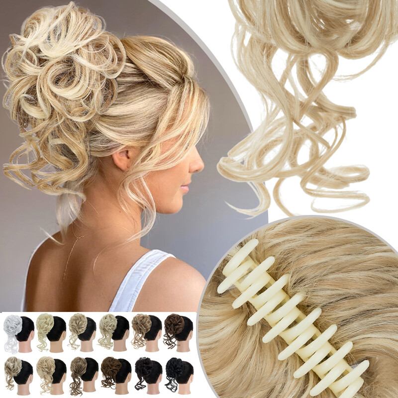 Real THICK Messy Curly Hair Bun Chignon Claw Clip Ponytail Scrunchie Extensions