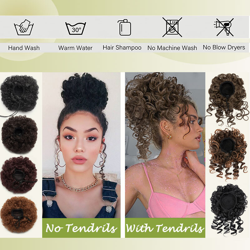 Afro Puff Drawstring Clip in Wave Curly Hair Bun Piece Short Ponytail Extensions