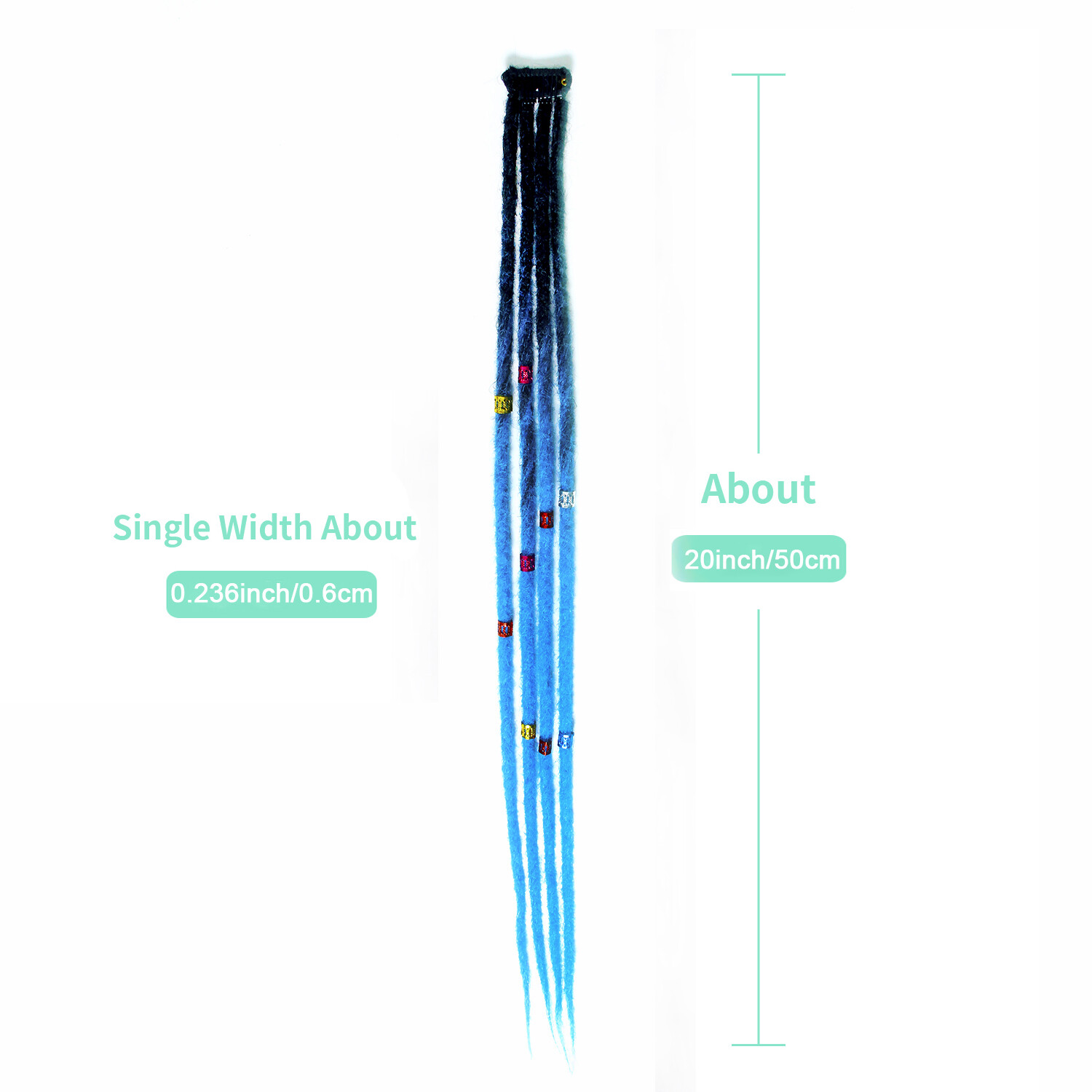 24″ Colorful Clip In Dreadlocks Extensions Thin Soft Dreads Locs w/ Dreads Beads