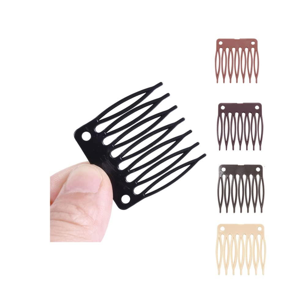50 PCS Hair Clip Combs for Wigs – 7-Teeth Plastic Combs with Caps, Ideal