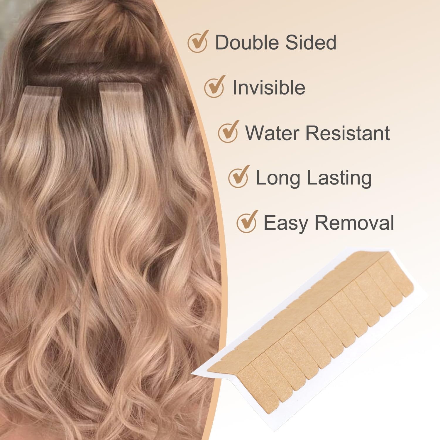 Invisible Hair Extension Adhesive Tape – Easy Application, Residue-Free, 72 Tabs