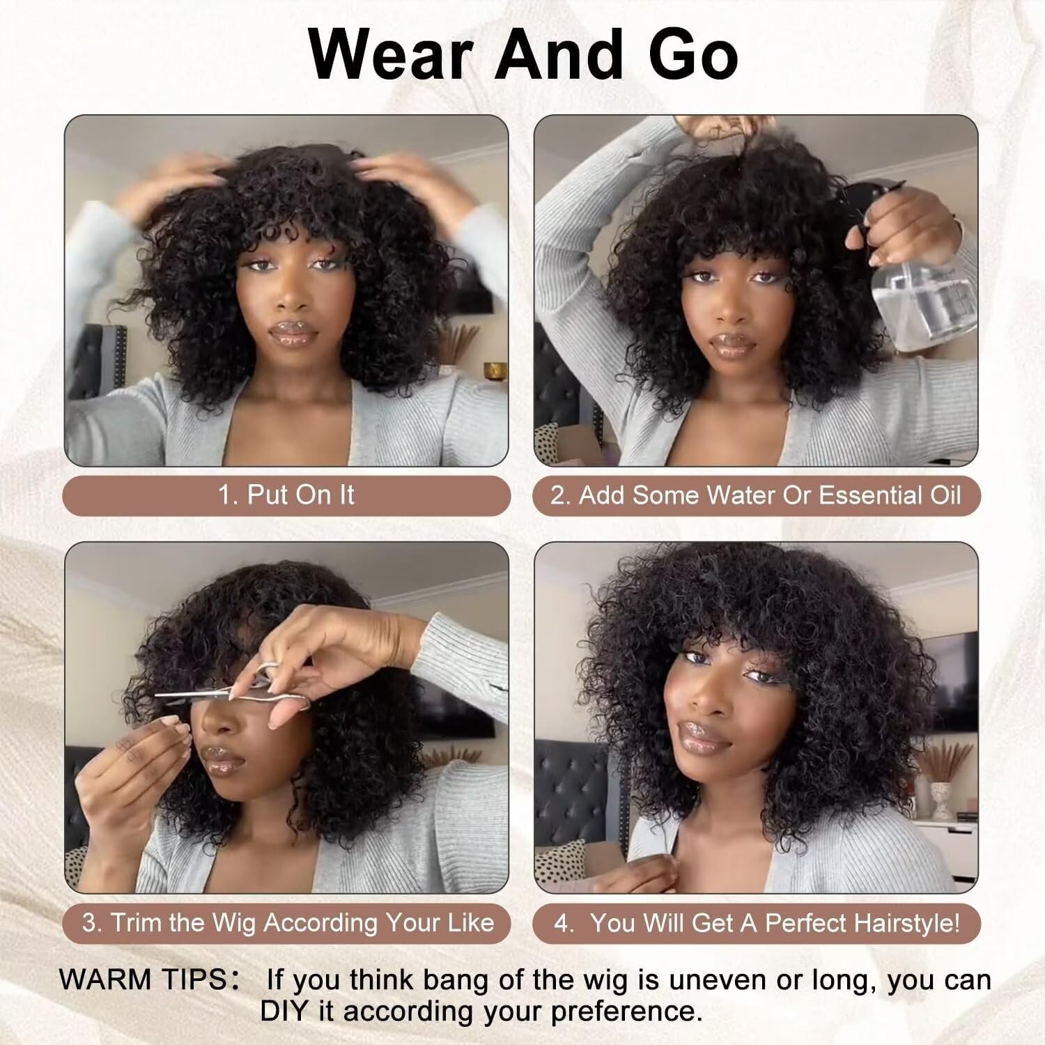 Curly bob wig 2×1 Lace Front Wigs Human Hair Wigs with Bangs for Black Women