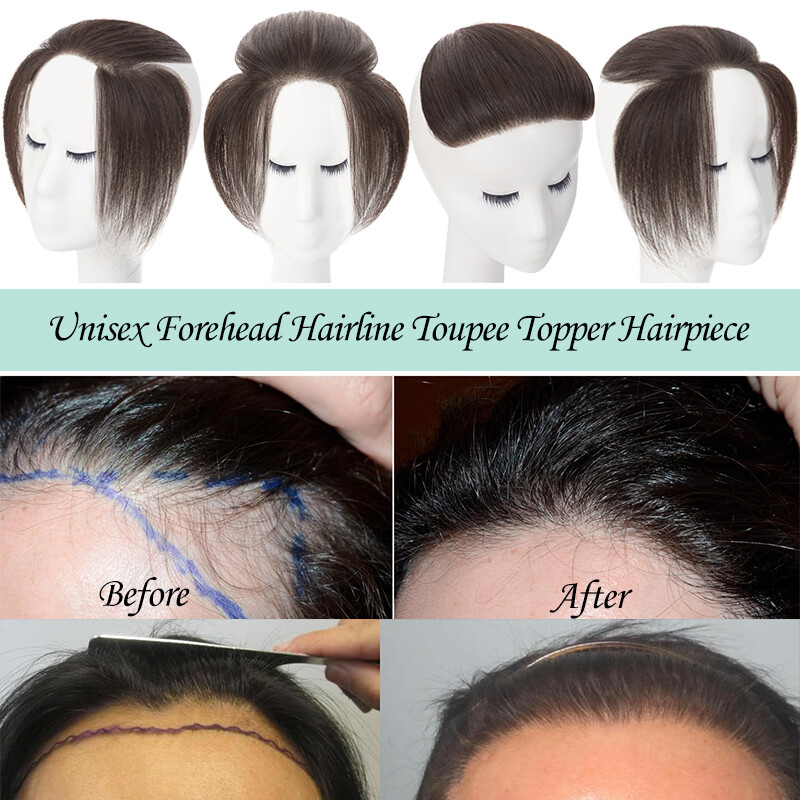 Men Toupee Frontal Receding Natural Hairline Remy Human Hair PU Hairpiece V-Loop