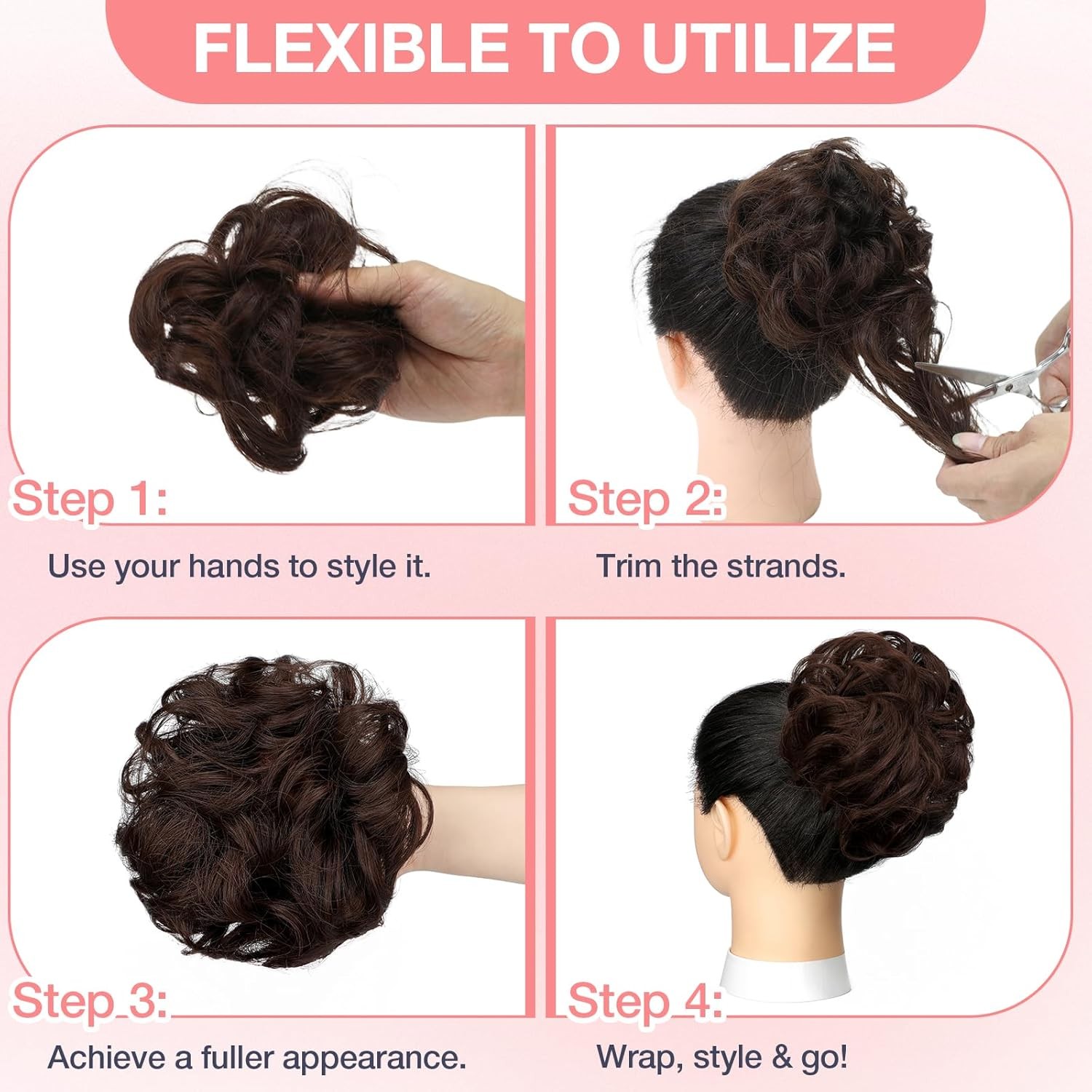 Natural Curly Messy Bun Hair Piece Scrunchie Updo Hair Extensions Real as Human