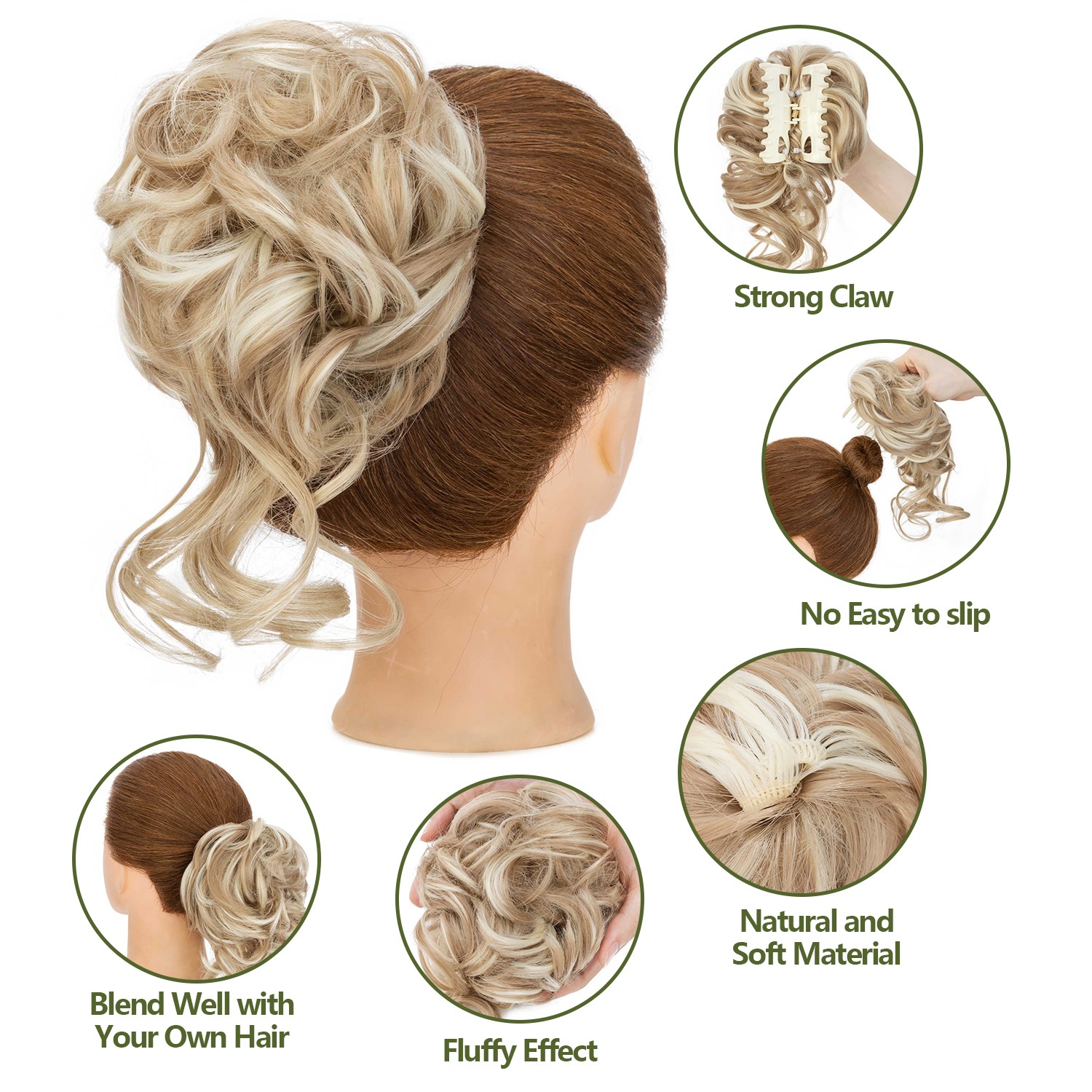 Natural Clip in Messy Bun Hair Piece Extension Hair Claw Clip Updo Piece Wedding