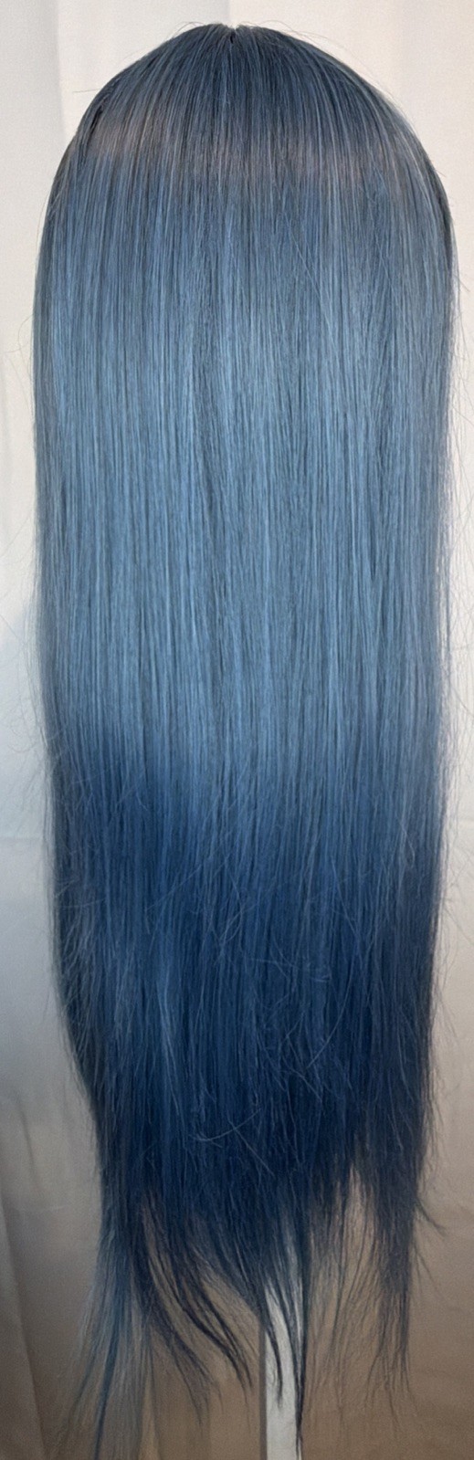 Blue Straight 24in Synthetic Lace Front Wig with Bangs Middle Part Cosplay